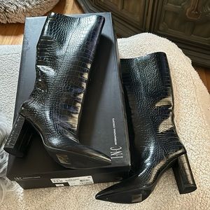 INC Knee high black croc boots